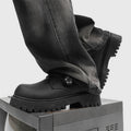 Men's leather dress shoes: spring casual retro chunky platform derby shoes, british style black wide fit trendy shoes