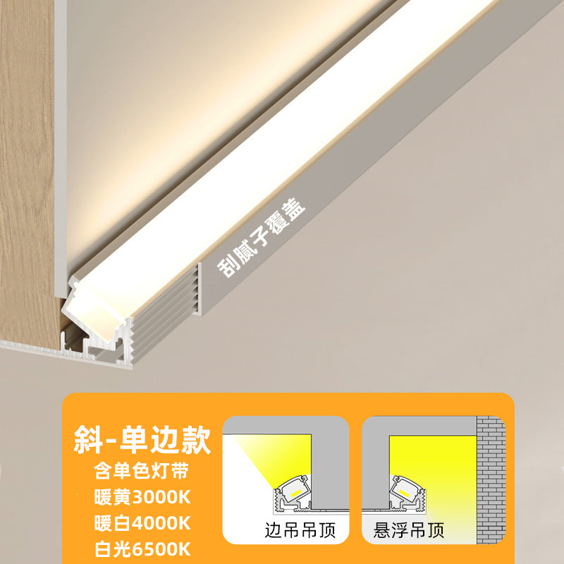 Single-sided inclined surface upward light slot side hanging suspended top light strip can be bent linear light slotting-free ceiling reflective light