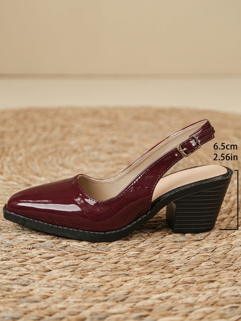 export european size closed-toe backless women's sandals summer square toe fashion patent leather chunky heel burgundy high heels