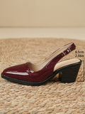 export european size closed-toe backless women's sandals summer square toe fashion patent leather chunky heel burgundy high heels