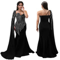 C7288 cross-border foreign trade women's independent station  hot diamond long dress black fishtail shawl long sleeves women