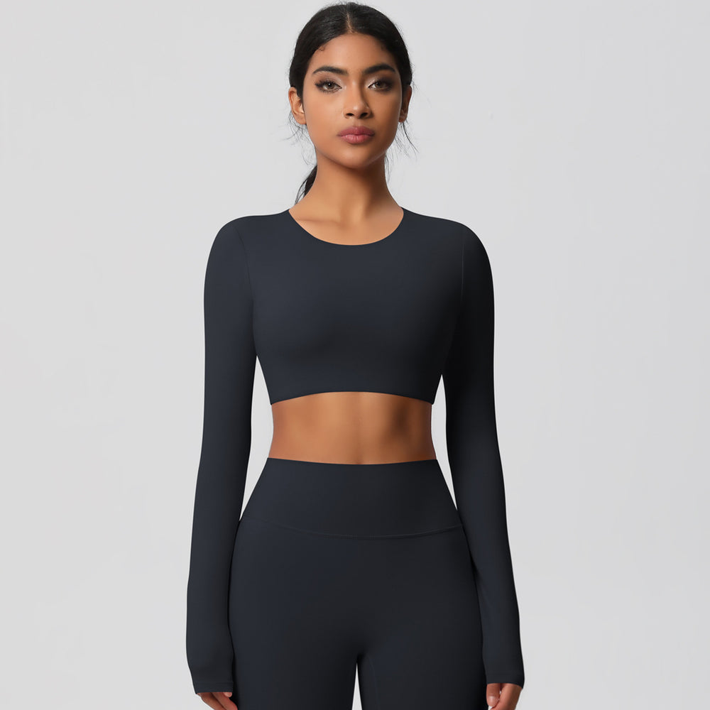Naked feeling running long sleeves t-shirt women's tight brushed yoga tops quick-drying breathable sports fitness wear processing personalized