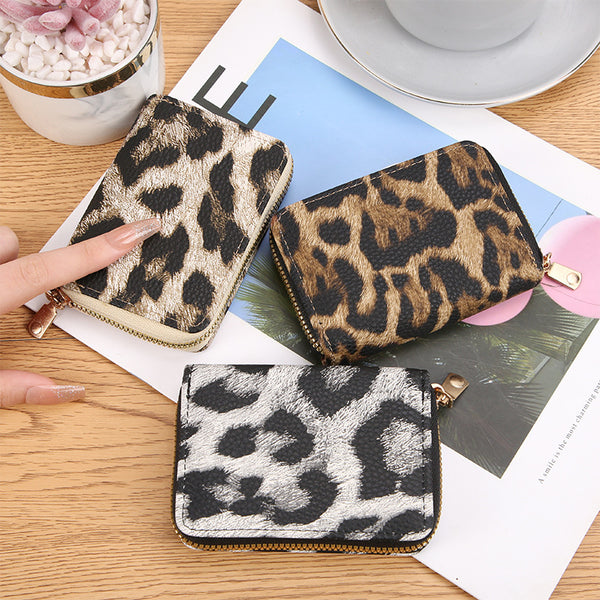 New leopard print multi-card position single-pull organ card bag short change bag ID bag card case multi-card position zipper