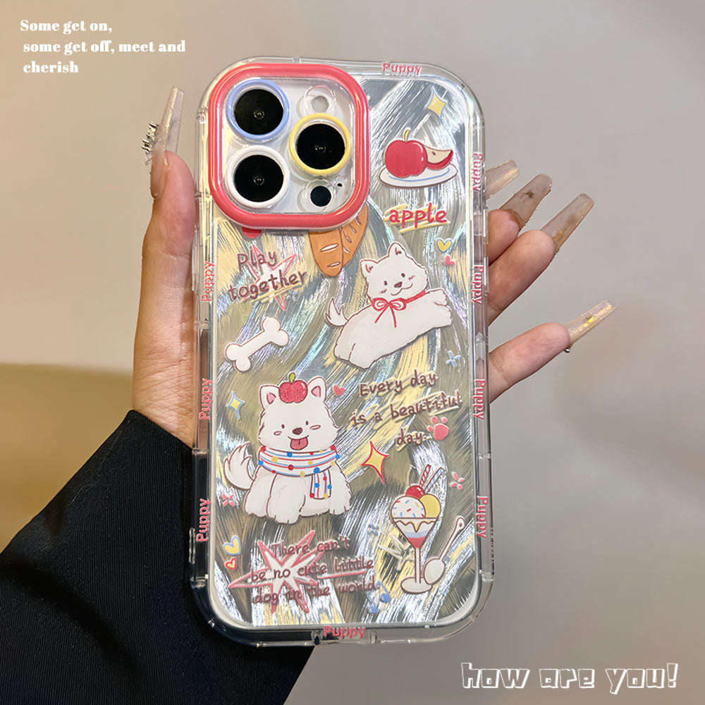 New arrivalcute puppy round edge anti-fingerprint feather gauze mobile phone case suitable for 16promaxiphone15 protective cover