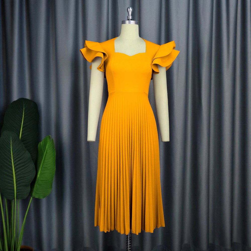 Am030117spring & fall purple square neck dress eleganceelegantcasualwork clothingpleated skirt dresses