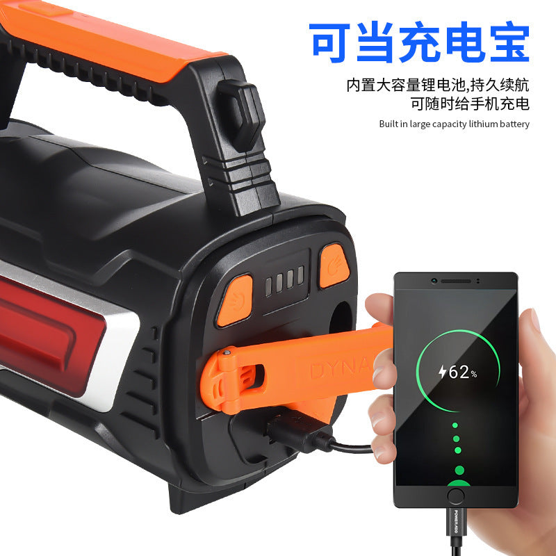 Cross-border new portable searchlight LED flashlight hand-cranked flashlight outdoor waterproof USB charging camping light