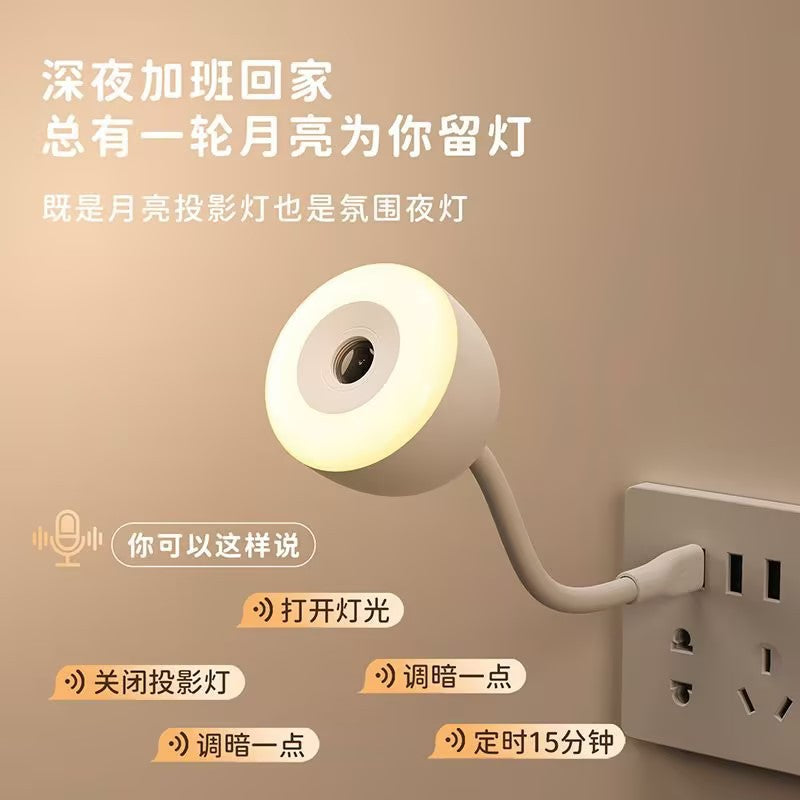 Night light atmosphere bedroom bedside sleep starry sky projection night plug-in voice remote control timing moon lamp