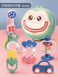 Infant rattle toy, boilable educational teether, chewable newborn baby hand rattle with storage box for infants and children