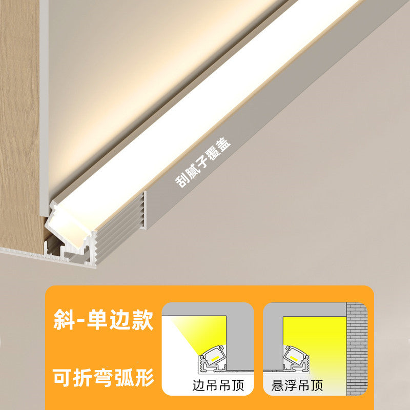Single-sided inclined surface upward light slot side hanging suspended top light strip can be bent linear light slotting-free ceiling reflective light