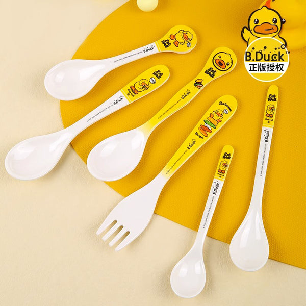 Little yellow duck children's spoon baby self-feeding spoon cartoon child eating spoon household drinking spoon long handle spoon