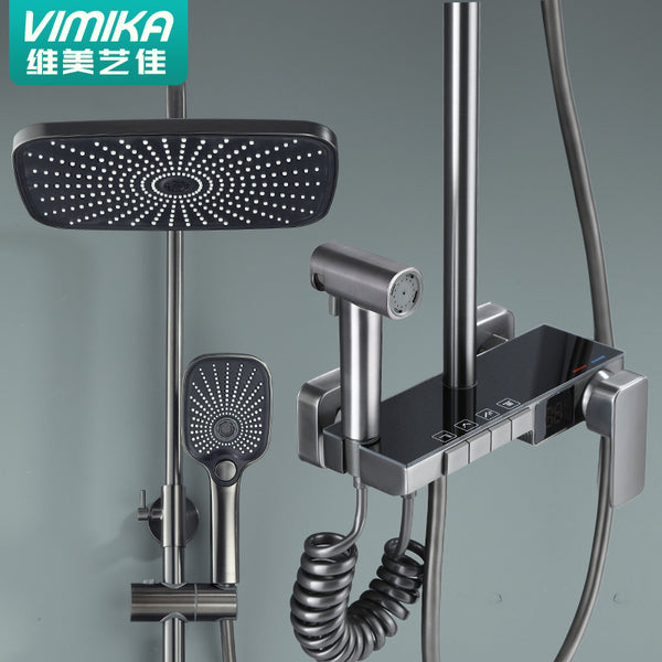 Gun gray thermostatic digital display shower shower set, household bathroom shower shower head set