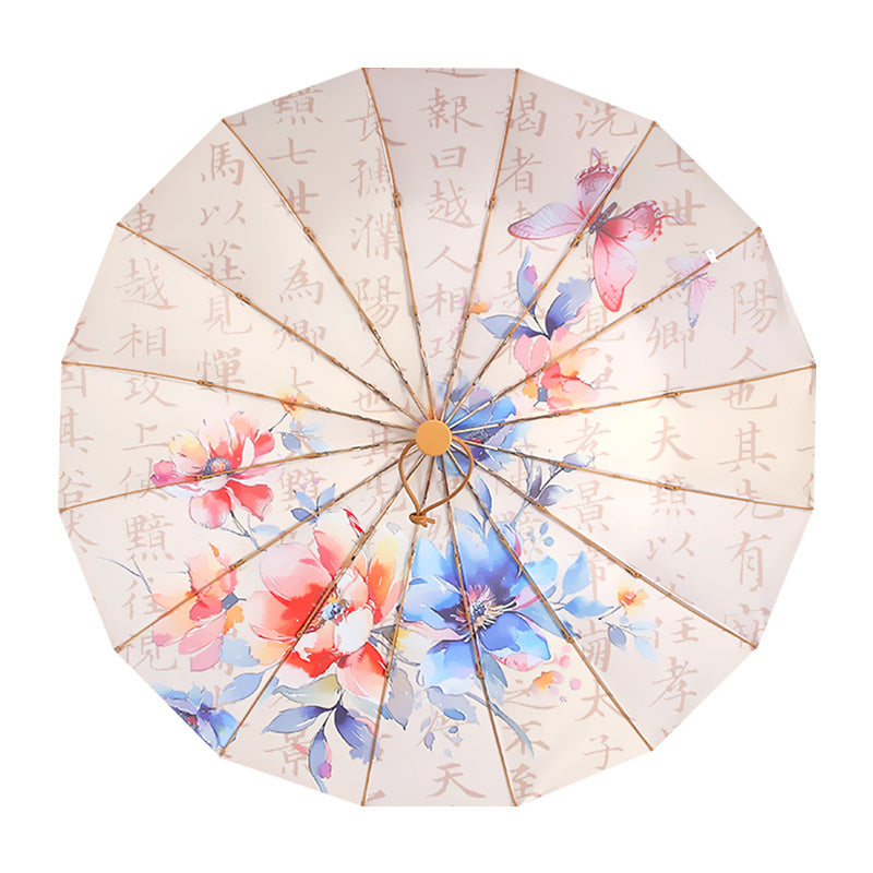 16 bone umbrella large wind-resistant reinforced retro umbrella small fresh color glue sun umbrella weather and rain dual-purpose advanced parasol