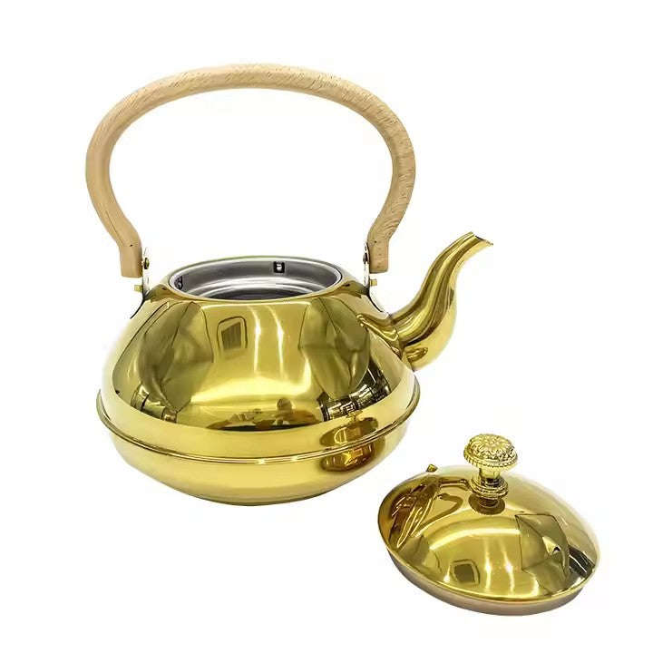Thickened stainless steel wood grain handle teapot water kettle food grade commercial classic stainless steel teapot cross-border