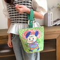 Cute cartoon canvas tote bag for women, 2024 new style handheld bucket bag, large capacity lunch bag, fashionable cloth handbag