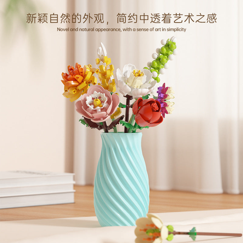 artificial bouquet single preserved flower desktop decoration toy rose flower assemble building block insert toy