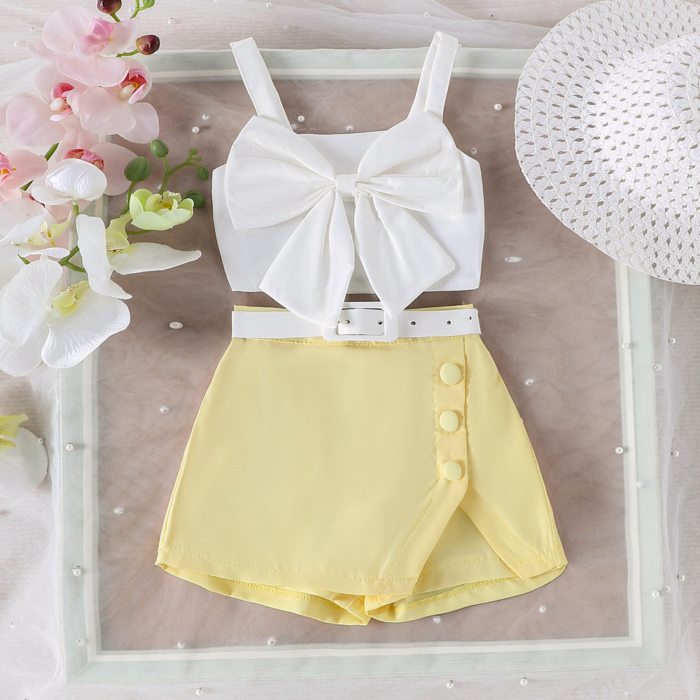 european and american summer new girls' skirt-pants set: camisole tank top with skirt-pants and belt three-piece outfit