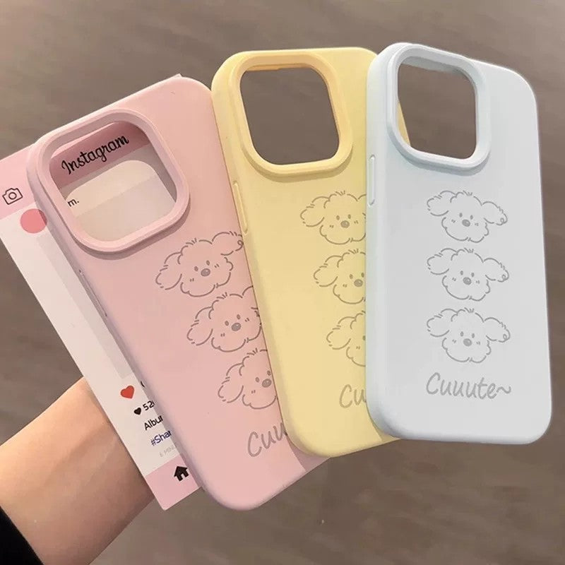 Simple drawing of three puppies printing suitable for apple 17pro glutinous rice shell korean iphone18 mobile phone protective case