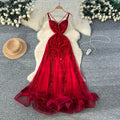 High-end women's dress: luxurious, slim-fit, elegant, mesh & sequin velvet splice cami dress - trendy & chic