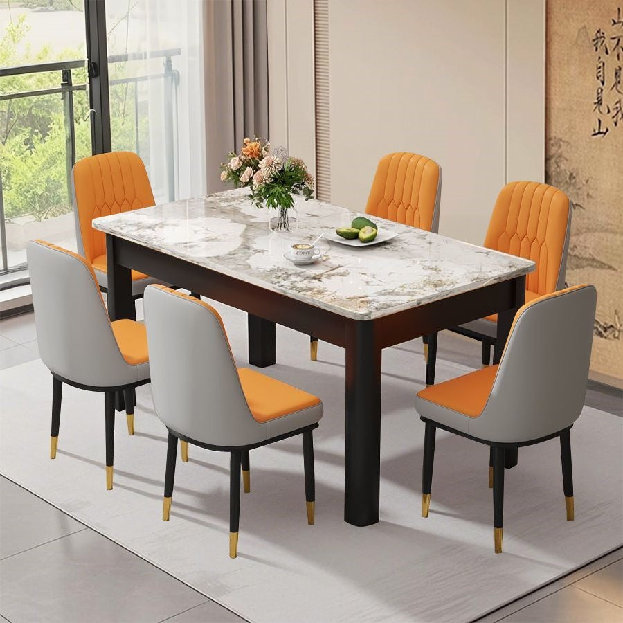 Nordic rock slab dining table and chair set - minimalist modern rectangular faux solid wood home dining table for small spaces