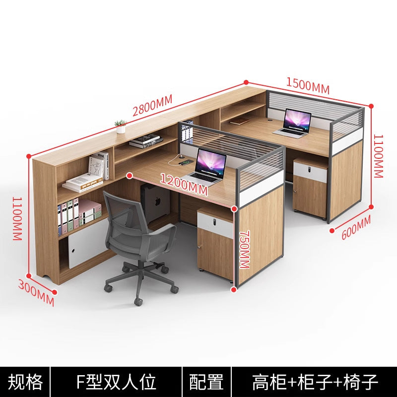 Modern minimalist office desk and chair set - double/6-seat workstation for office use