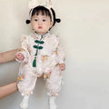 Newborn chinese style romper - spring/autumn crawling suit for baby girls - 100-day celebration double-layer long sleeve stylish outing jumpsuit