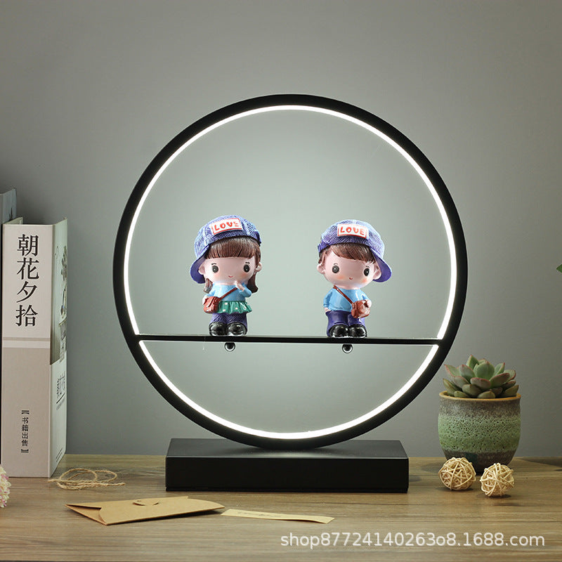 Black and white round table lamp - bedroom bedside lamp - creative cartoon doll - wedding gift - remote control dimming touch lamp