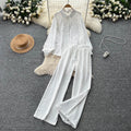Lazy style casualfashion heavy industry embroiderlooselong sleevesshirt women's high waistslimming lookloose pantsautumsuit