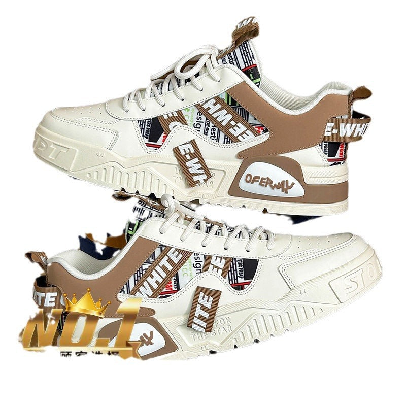 Men's white sneakers - spring/autumn breathable 2025 new trendy brand chunky sole athletic casual skate shoes - niche versatile streetwear footwear