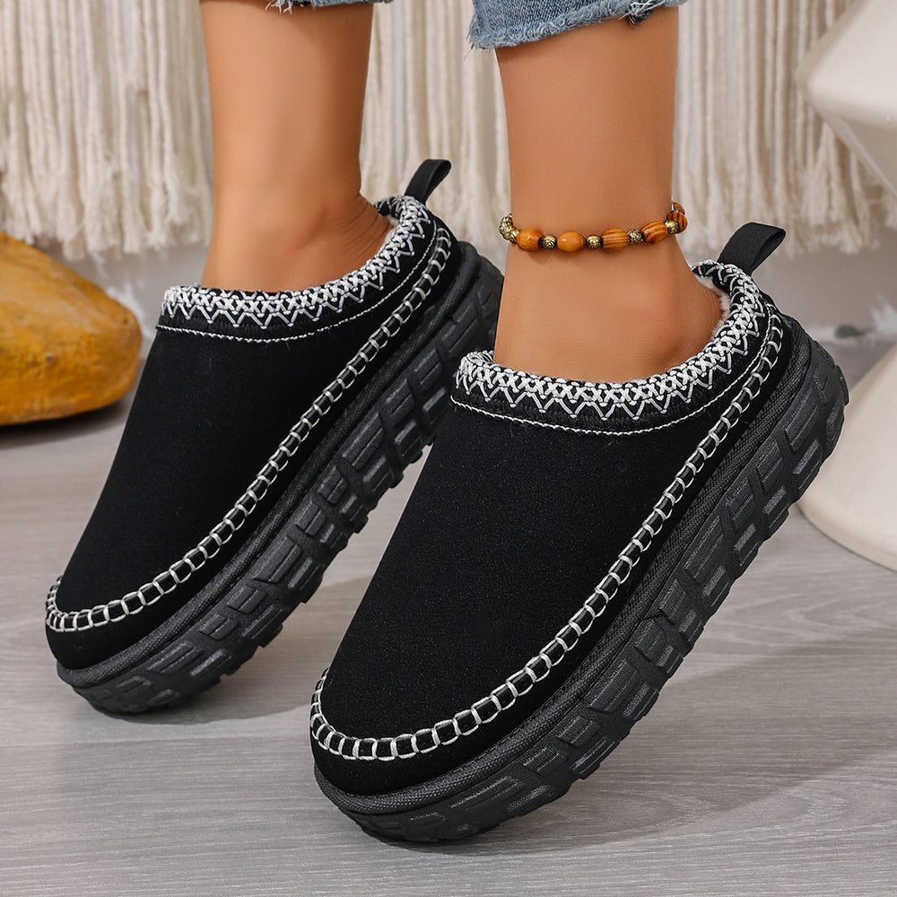 autumn new arrival: slip-on, plus-size, chunky sole, comfortable, warm, ethnic style, half-slipper, warm, export, cross-border wholesale