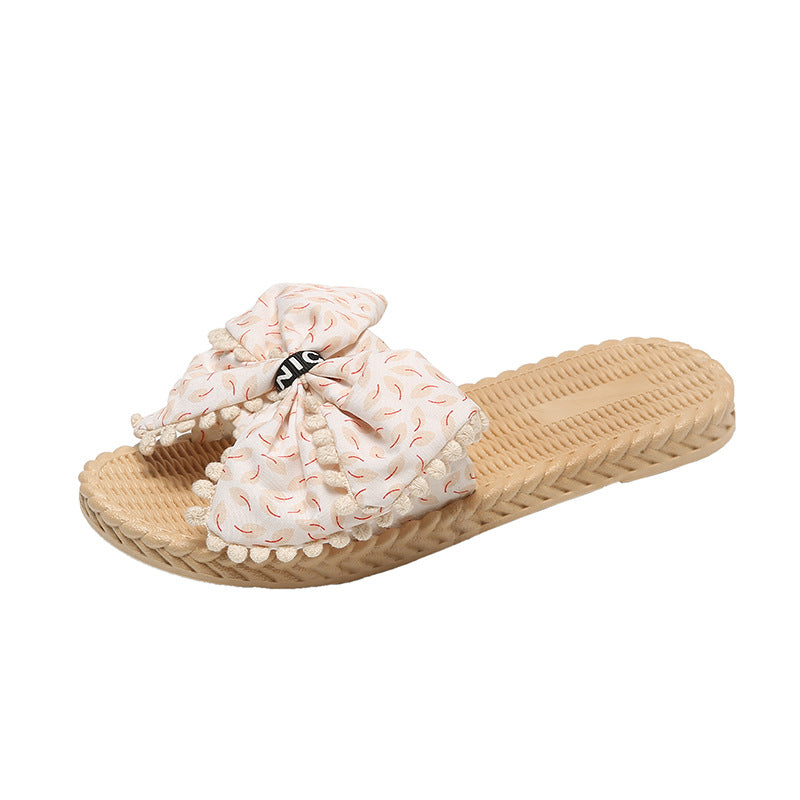Women's summer fashion slippers - fairy style, trendy indoor/outdoor home slippers with tassels and bows, anti-slip beach sandals