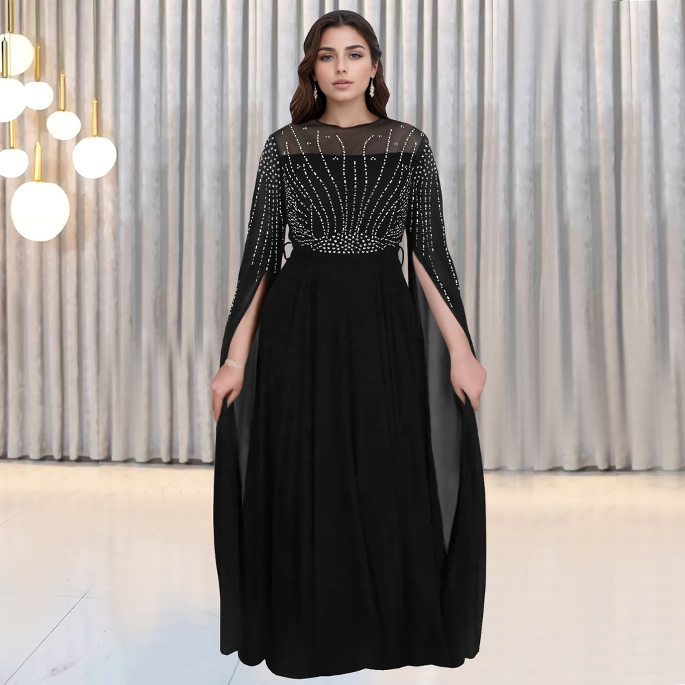 C7392 cross-border   fashion women's elegant hotfix rhinestone see-through dress