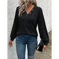 Shipped:  autumn new arrivals - women's button-decorated, patchwork v-neck t-shirt pullover for cross-border fashion in europe and the us