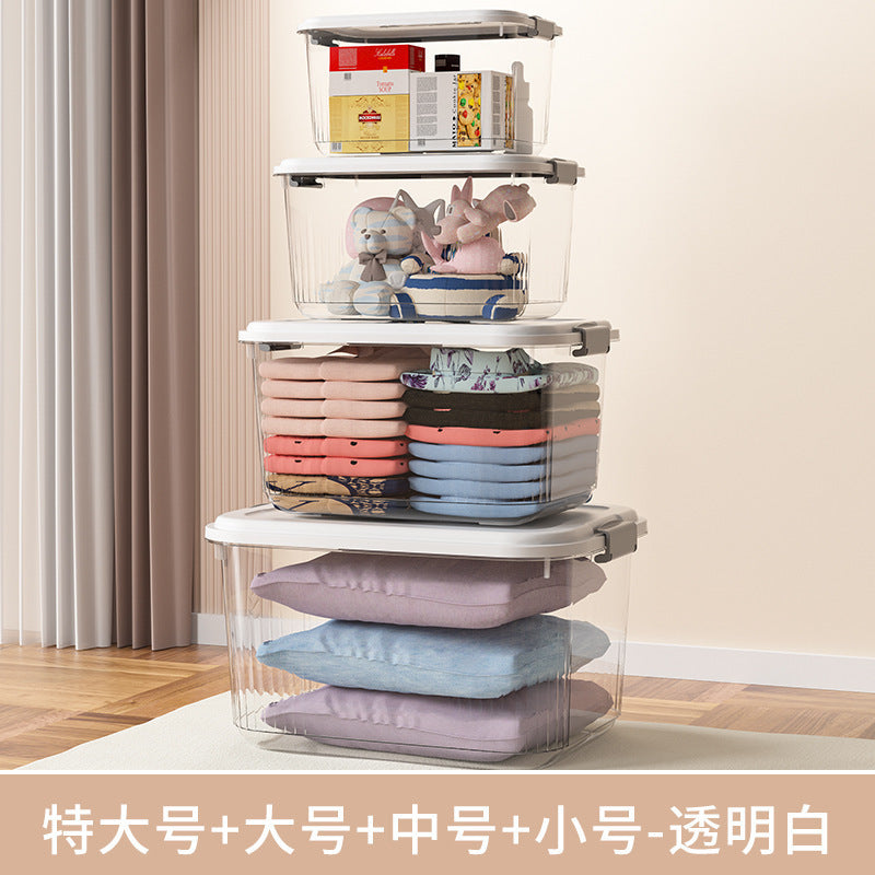 Household acrylic transparent storage box with lid, clothes storage box, household quilt sundries finishing basket wholesale