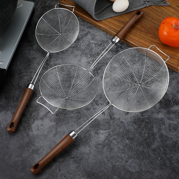Dao Qi 304 Stainless Steel Colander Household Kitchen Imitation Wooden Handle Sprayer Hot Pot Lo Noodles Dumplings with Hook Fried Lo