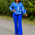 D3289 european and american style women's clothing  new ol fashion printed long sleeve top and wide leg pants two-piece set african outfit