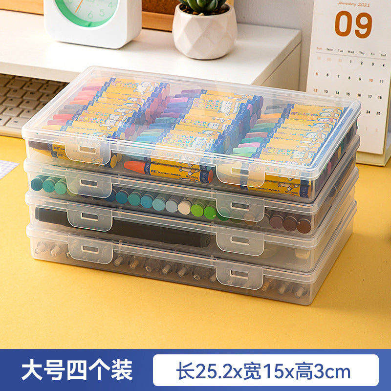 Plastic desktop drawer stationery storage box with lid pencil case can be stacked transparent document book marker storage box