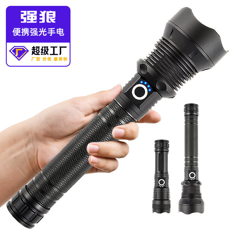Cross-border new P70 flashlight, outdoor lighting flashlight USB fast charging LED telescopic zoom strong light flashlight