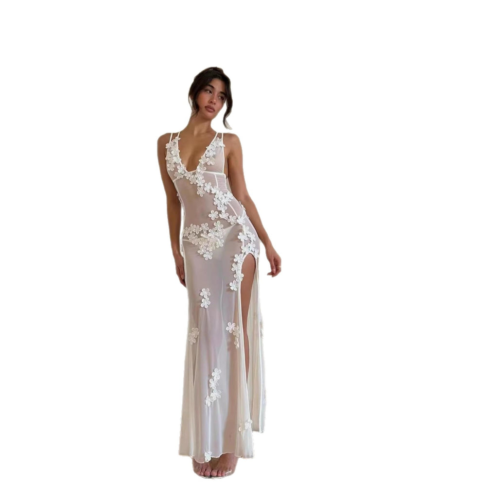 fashion new arrival women's v necklacepatchwork sleeveless waist cut out lace dress