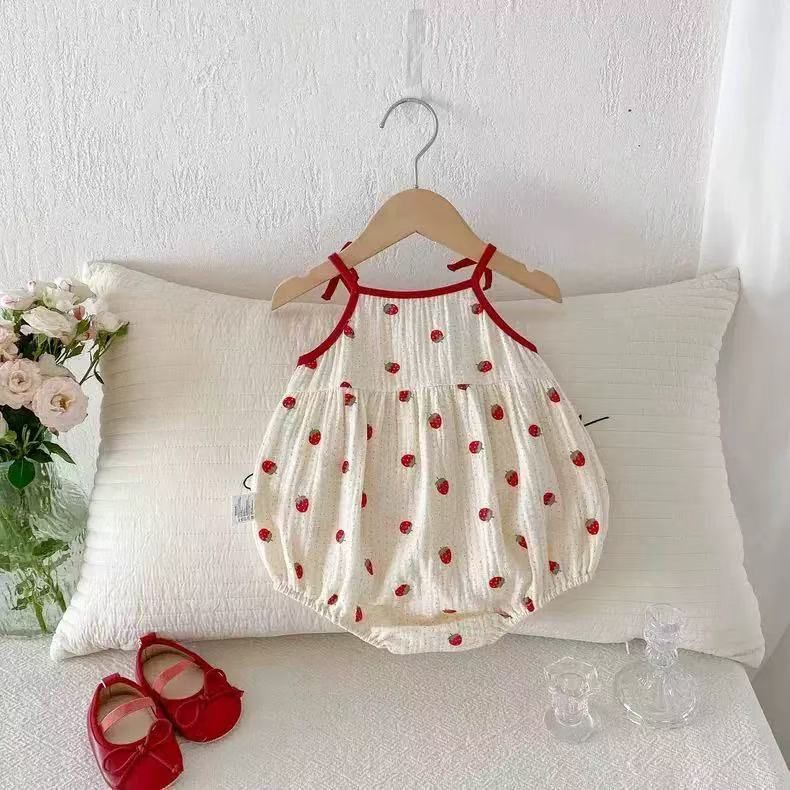 Summer lightweight romper - newborn baby outfit - stylish suspender bodysuit - sleeveless onesie