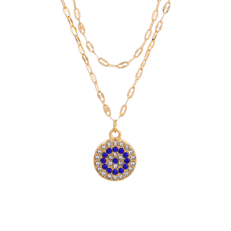 Crystal devil's eye necklace wholesale cross-border gold plated pendant women's stylish double layer classy rose gold sweater chain