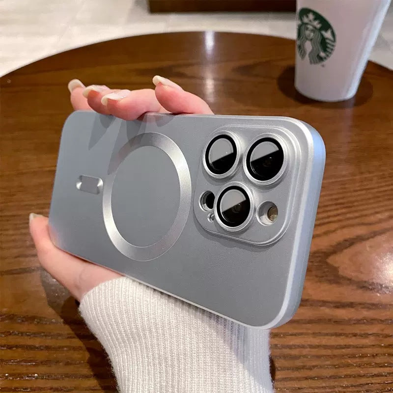 Magsafe magnetic suction suitable for iphone 16 mobile phone case comes with lens film apple 17pro frosted all-inclusive soft case