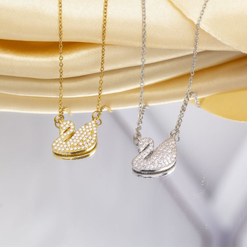 [copper inlaid with zirconium] necklace for women cross-border gemstone swan pendant niche high-end electroplated clavicle chain jewelry wholesale