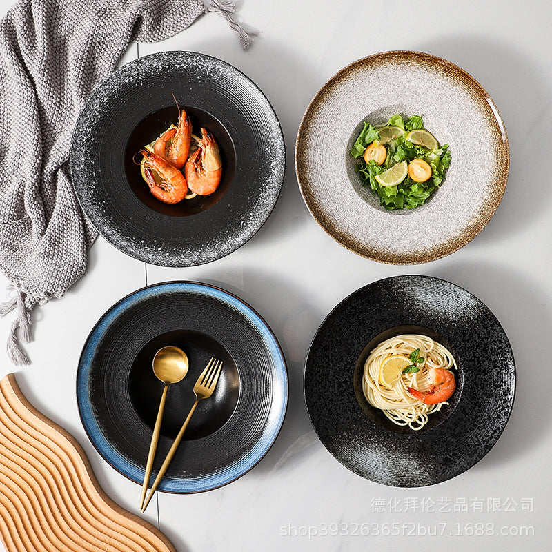Japanese-style ceramic straw hat plate - hotel & restaurant pasta plate, large soup plate, home dinner plate, display plate - wholesale
