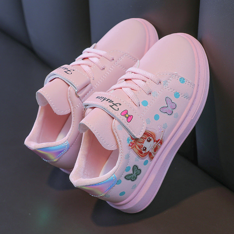 儿童小白鞋女童3-12岁学生平底休闲运动鞋皮面低帮春季韩版板鞋