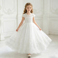 Amazon kids lace patchwork dress flower girl wedding dress short sleeve girls princess dress cross-border ready stock wholesale