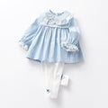 Kids' korean style spring/autumn outfit: girls' long-sleeved pure cotton blue top and pants set - new  collection for toddlers