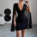 Ready-to-ship   european and american cross-border v-neck sexy wide sleeve bodycon mini dress