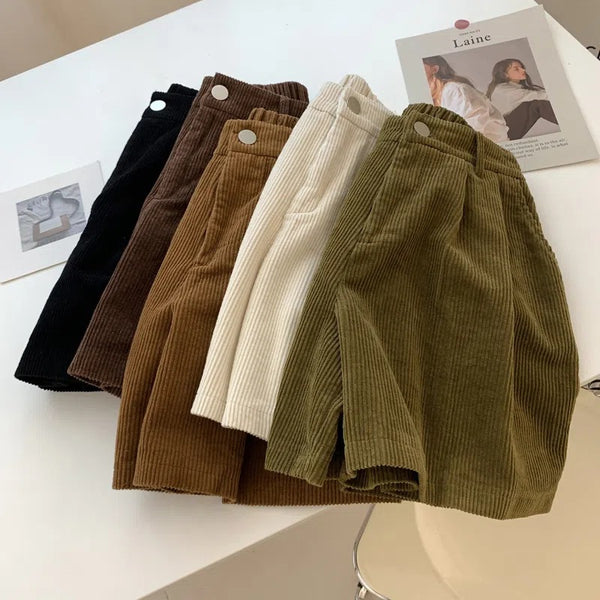 2022 autumn and winter large size fat mm black wide pants women's high waist corduroy shorts slim casual boots