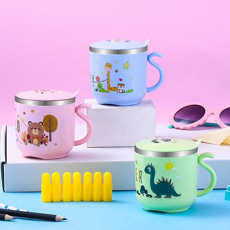 304 stainless steel mug, kids' cartoon cup, family matching water cup set (family of three), children's rice bowl and soup bowl