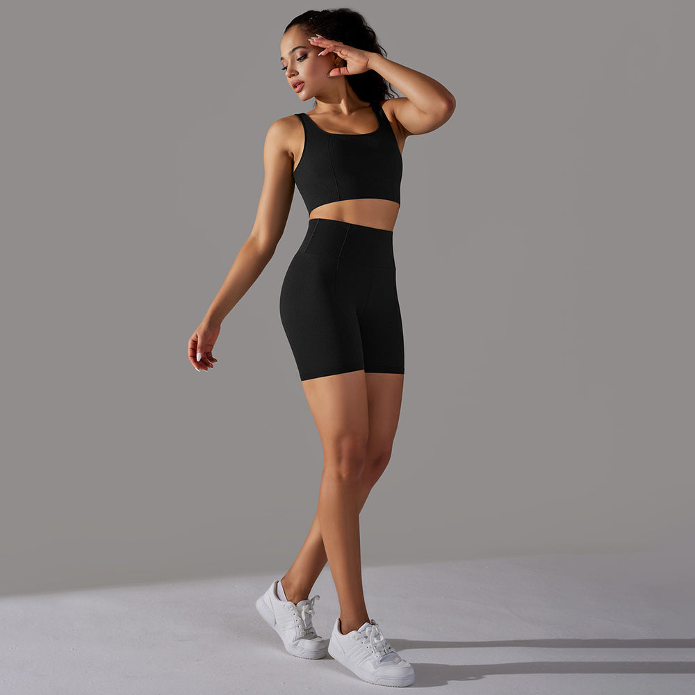 fashion seamless knittingpure color polka dot high elastic tight breathable yoga suit running fitness two-piece set